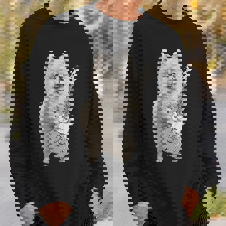 面白いtシャツ ポメラニアン 犬 ギター イヌ メンズ 犬好き グッズ かわいい おもしろ 面白い 服 ネタ 長袖tシャツ スウェットシャツ 彼への贈り物