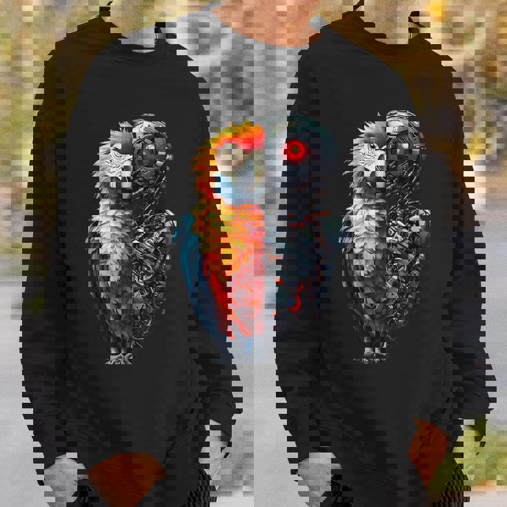 面白いオウムロボット動物愛好家サイボーグオウムロボット Robot Parrot Lover Cyborg Ai スウェットシャツ 彼への贈り物