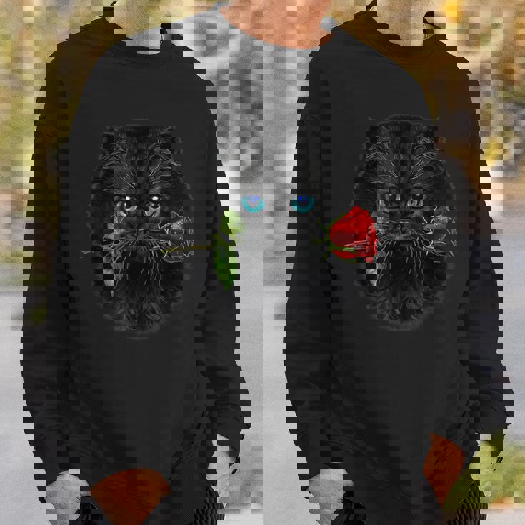 黒ペルシャ猫 ねこ 薔薇 バラ バレンタイン スウェットシャツ 彼への贈り物