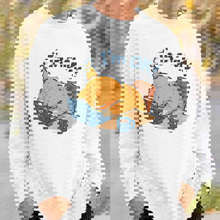 I'm Ok おかしな猫 在宅勤務 コーヒーミーム スウェットシャツ 彼への贈り物