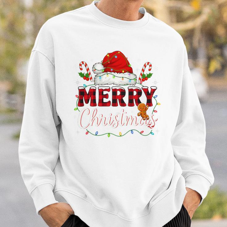 Merry Christmas Buffalo Plaid Red Santa Family Xmas Pajamas Tri-Blend Sweatshirt Gifts for Him