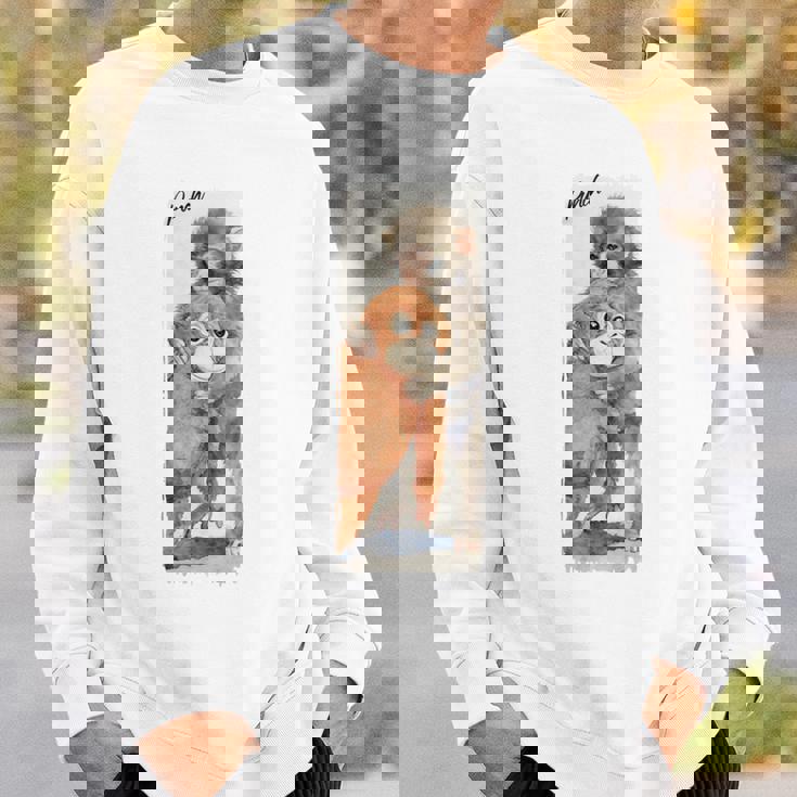 Punch – かわいい赤ちゃん猿とオランウータンのぬいぐるみ 水彩 長袖tシャツ スウェットシャツ 彼への贈り物