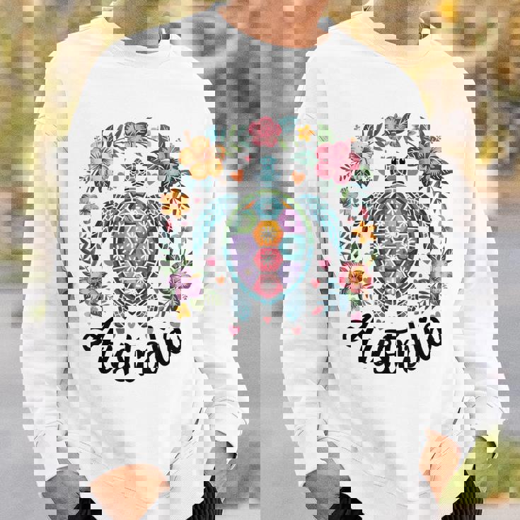 かわいいウミガメオーストラリア、楽しいトロピカルフラワーとハート スウェットシャツ 彼への贈り物