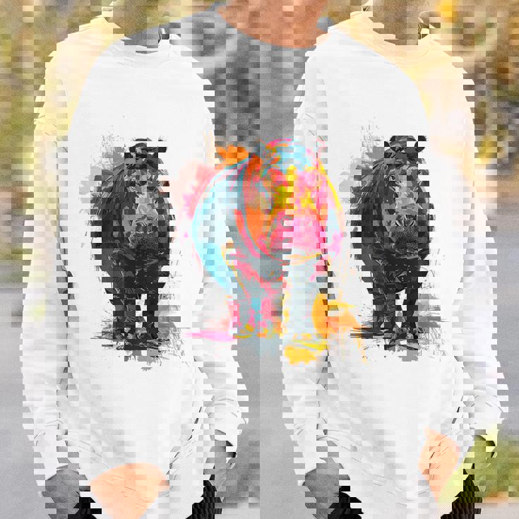 カバ 動物 カラフル グラフィック 抽象 アート 絵画 カバ スウェットシャツ 彼への贈り物