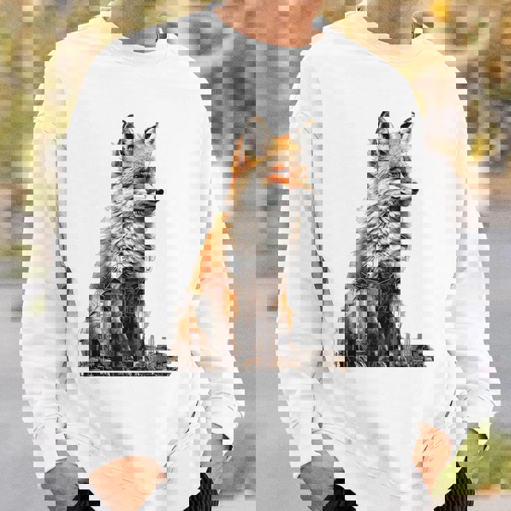 キツネ アニマル柄 モチーフ 抽象 イラスト 描画 狐 スウェットシャツ 彼への贈り物