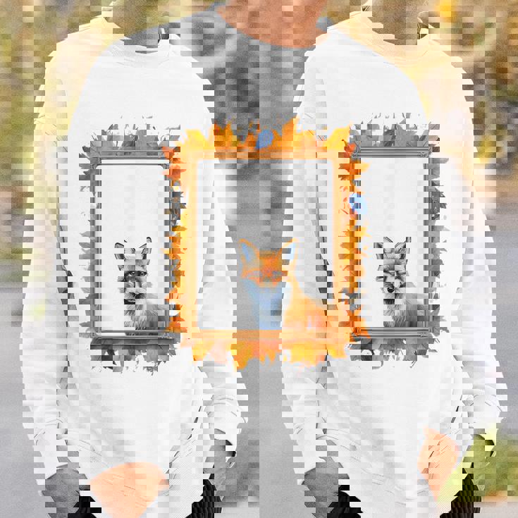 キツネ アニマル柄 モチーフ 紅葉 イラスト 自然 狐 スウェットシャツ 彼への贈り物