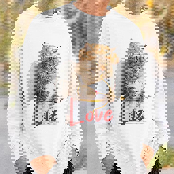 キューピッドコスチュームを着た面白い猫、聖バレンタインの猫の自撮り。 スウェットシャツ 彼への贈り物