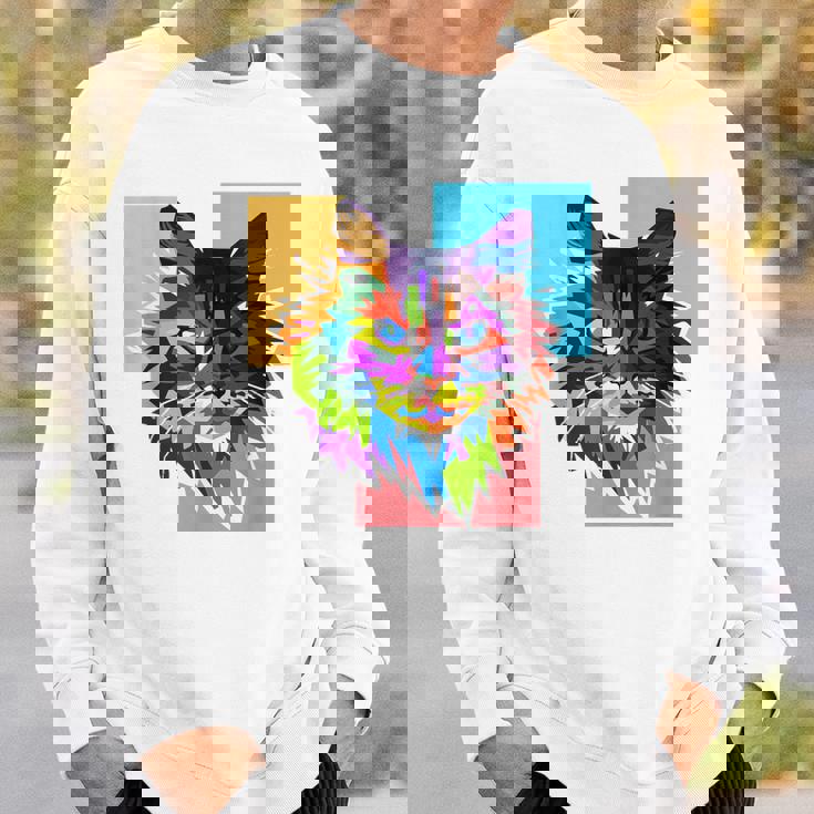 ペイントされた猫の顔 カラフル レインボー アートデザイン ギフトに最適 スウェットシャツ 彼への贈り物