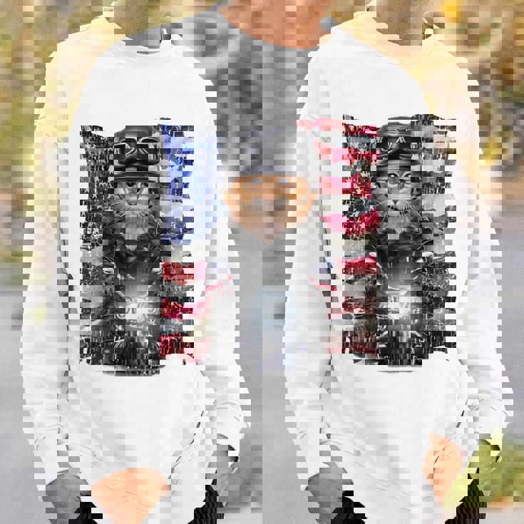 三毛猫 オレンジ猫 ねこ バイク 星条旗 アメリカ スウェットシャツ 彼への贈り物