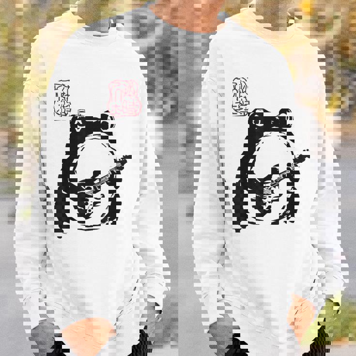 不機嫌そうなカエル 面白い ギター ロックミュージック アニメ 日本語 スウェットシャツ 彼への贈り物