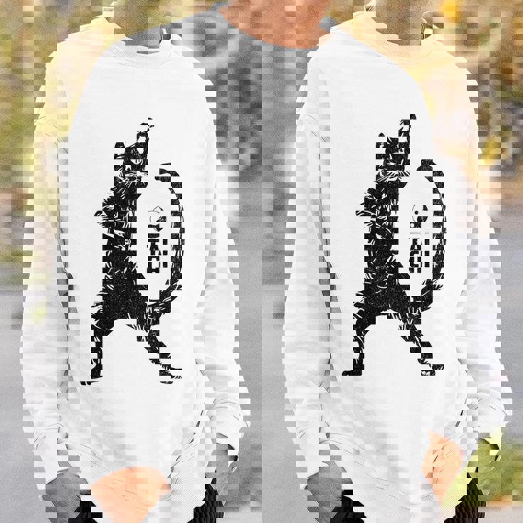 太極拳の練習をしている陽気な猫 陰陽 長袖tシャツ スウェットシャツ 彼への贈り物