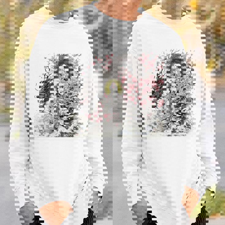 日本 浮世絵 観音菩薩 竜 桜 波 バックプリント 長袖tシャツ スウェットシャツ 彼への贈り物
