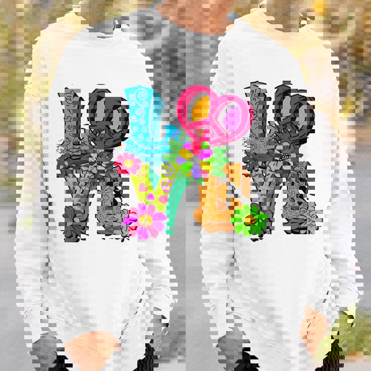 明るくカラフルな愛と平和 ピースサイン フラワートップ スウェットシャツ 彼への贈り物