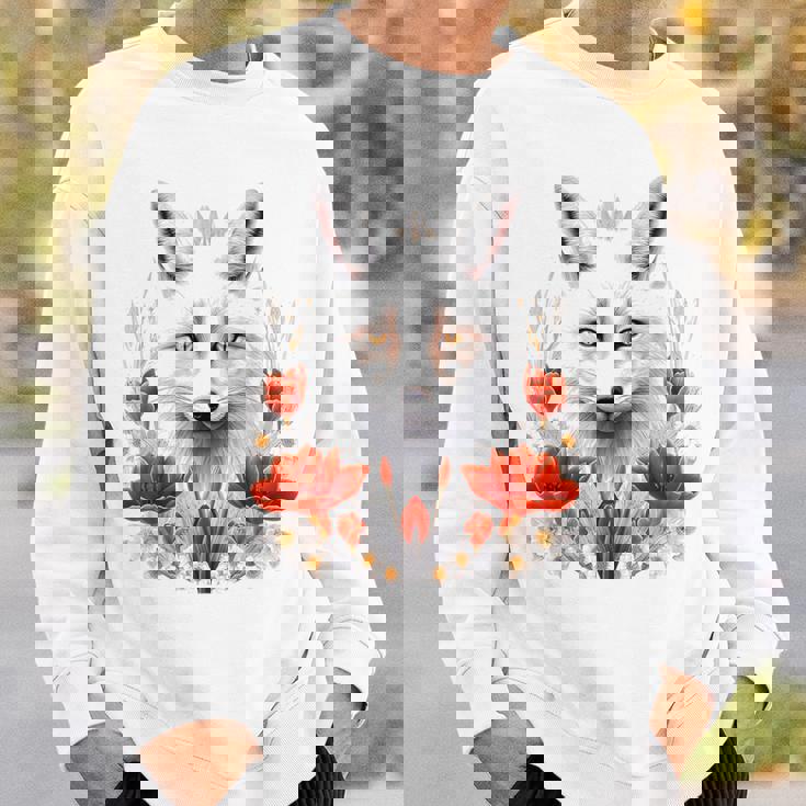 狐 アニマル柄 モチーフ 図面 イラスト 自然 狐 スウェットシャツ 彼への贈り物