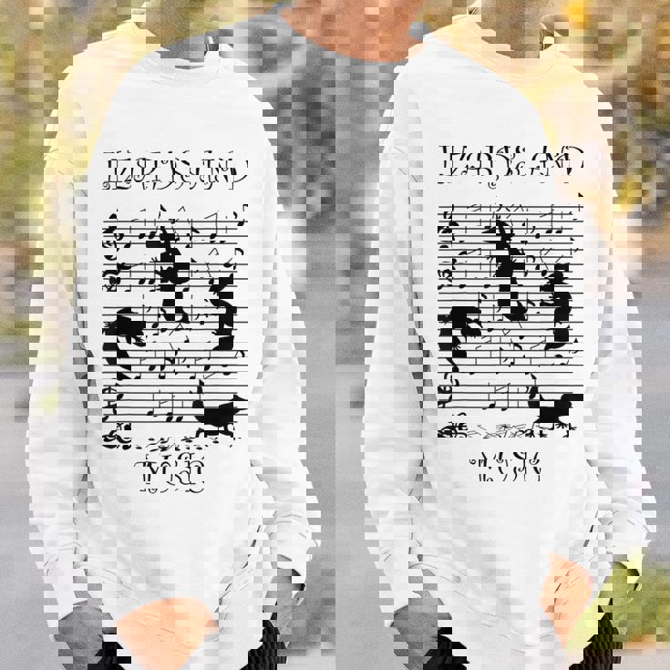 音楽とトカゲ ヤモリ ミュージシャン 爬虫類 スウェットシャツ 彼への贈り物