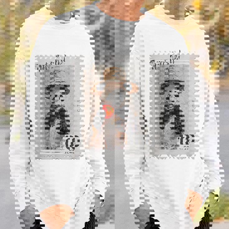 麦わら帽子 りんご パンダ 小さなパンダ 切手風 スウェットシャツ 彼への贈り物