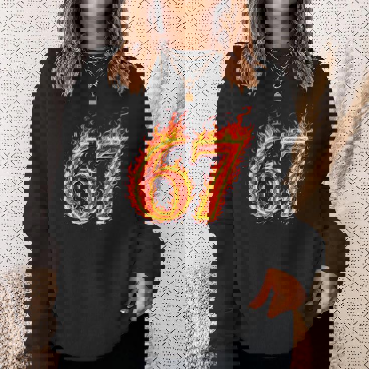 67 Fireixeven Meme Flames スラング 数字 面白い キッズ ティーン 長袖tシャツ スウェットシャツ 彼女への贈り物