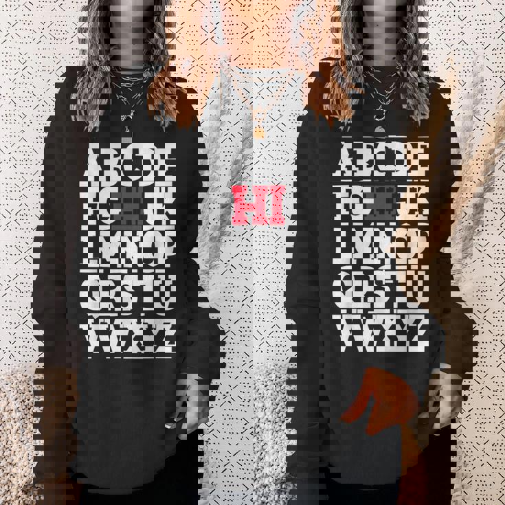 Abcのhiおかしいこんにちはアルファベット学生教師グリーティング スウェットシャツ 彼女への贈り物