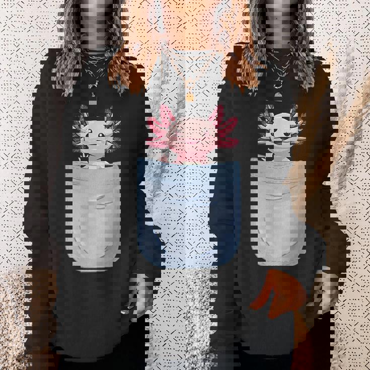 Axolotl ポケットに入った魚 両生類 ペット ホワイト アホロートル トカゲ スウェットシャツ 彼女への贈り物