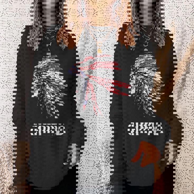 Chippewa ネイティブアメリカン アメリカ国旗 スカルヘッドレス 長袖tシャツ スウェットシャツ 彼女への贈り物