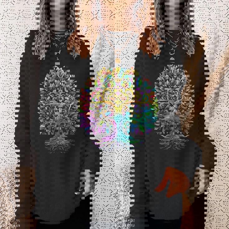 Full Foliage Tree Of Life 葉がいっぱいのレインボー生命の木 スウェットシャツ 彼女への贈り物