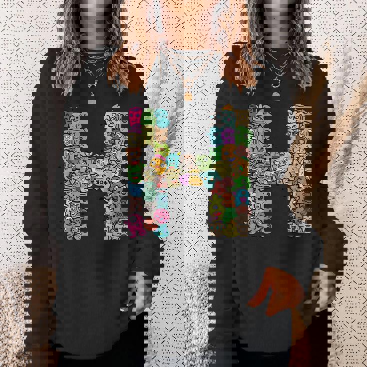 Hモンスターズ アルファベットネーム イニシャル キュート モノグラム スウェットシャツ 彼女への贈り物