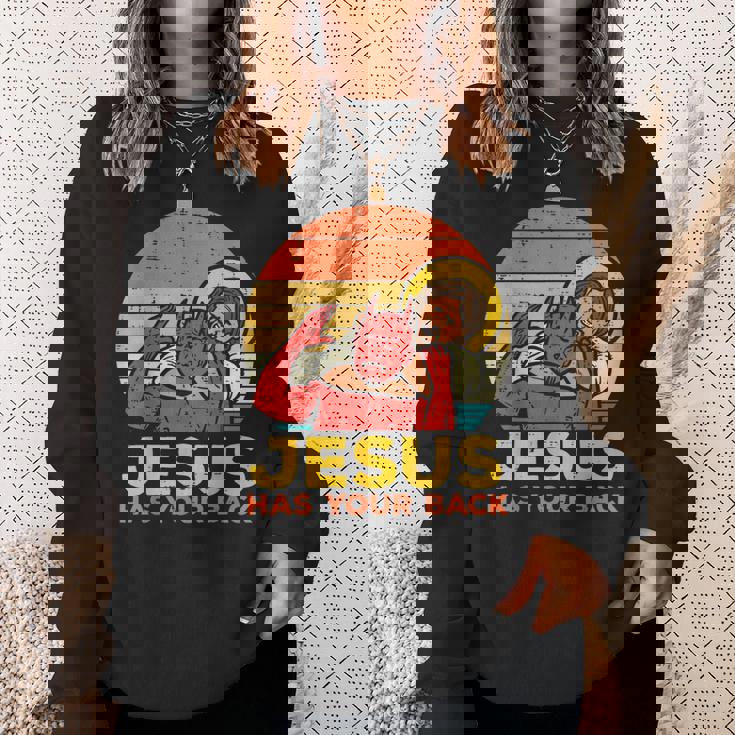 Jesus Has Your Back Jiu Jitsu レトロ クリスチャン メンズ レディース キッズ スウェットシャツ 彼女への贈り物