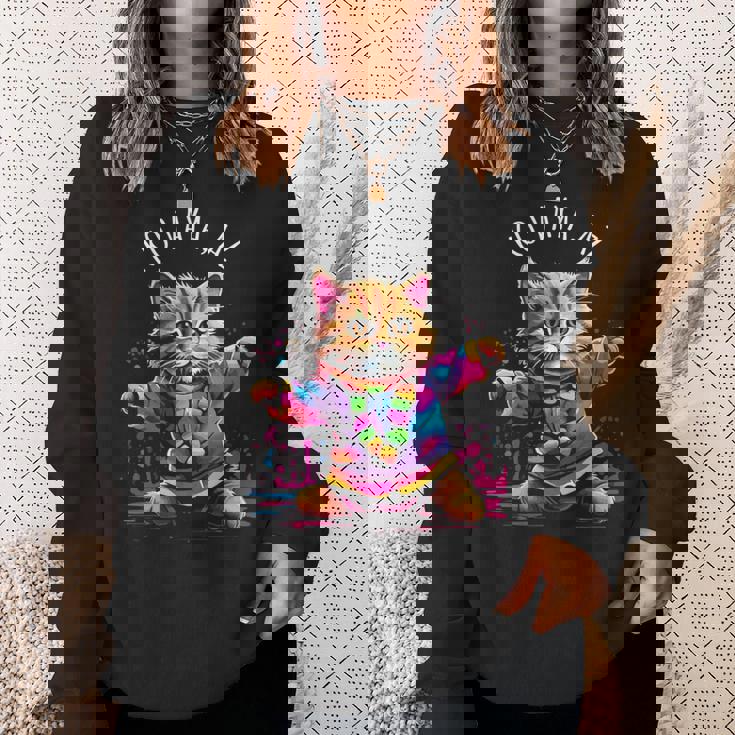 Koaya アリゾナ 踊る猫 カラフル かわいい キティ デザイン 長袖tシャツ スウェットシャツ 彼女への贈り物