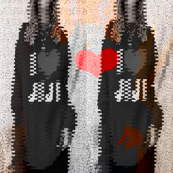 I Love Jiji 愛 ハート じーじ じいじ おじいさん 父の日 家族 家族写真 記念写真 おもしろ かわいい スウェットシャツ 彼女への贈り物