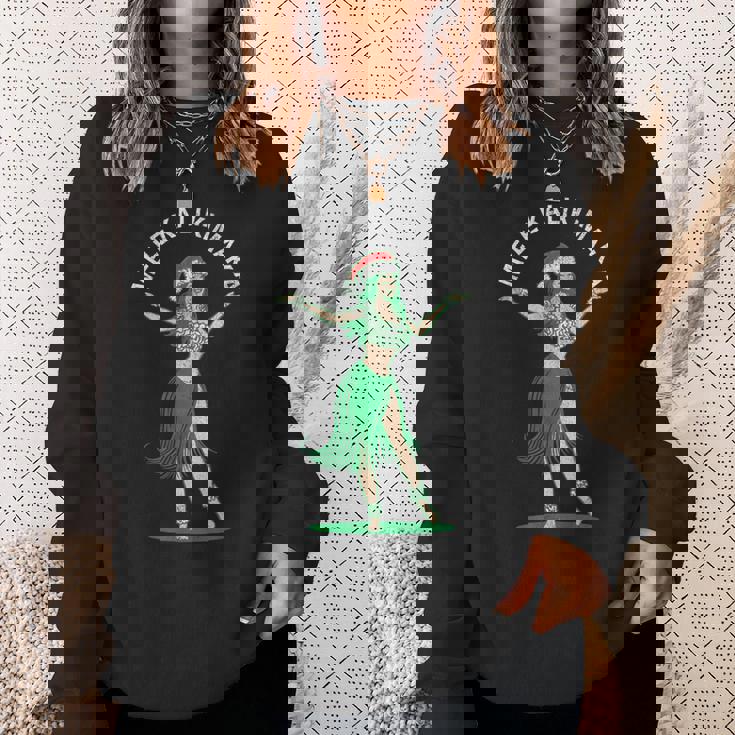 Mele Kalikimaka レトロ クリスマス フラガール シャカ ハワイ スウェットシャツ 彼女への贈り物