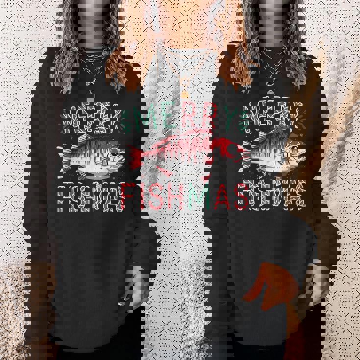 Merry Fishmas Bass Fishing Ugly Christmas For Anglers Sweatshirt Gifts for Her