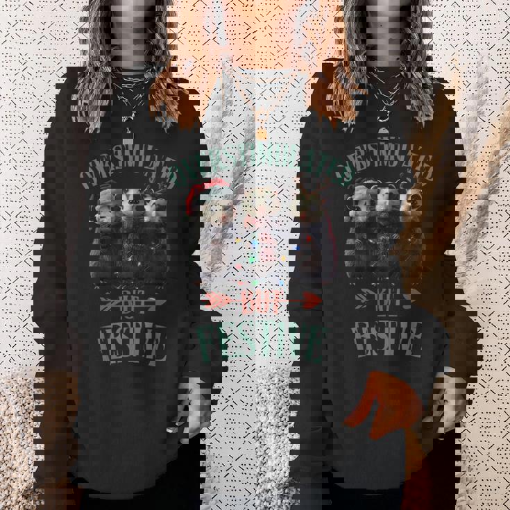 Overstimulated But Festive Possum Ugly Christmas Sweatshirt Gifts for Her