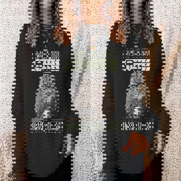 Pallas Catコーヒー愛好家のための朝の不満 マヌルネコ 長袖tシャツ スウェットシャツ 彼女への贈り物