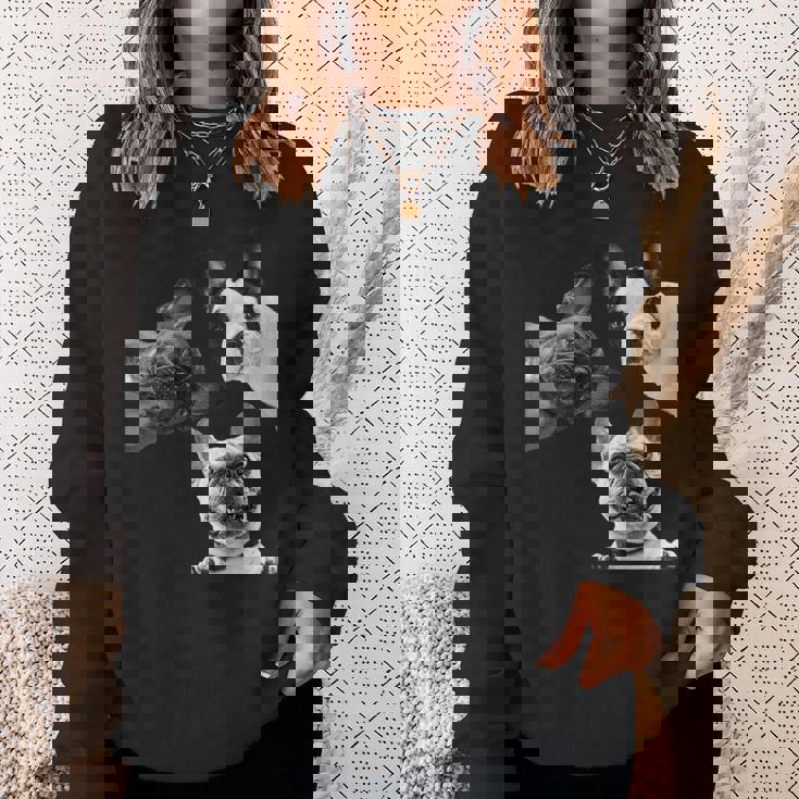 Sneaky フレンチブルドッグ ドッグ ドッグ フレンチ ポッキング ヘッド フェイス 長袖tシャツ スウェットシャツ 彼女への贈り物