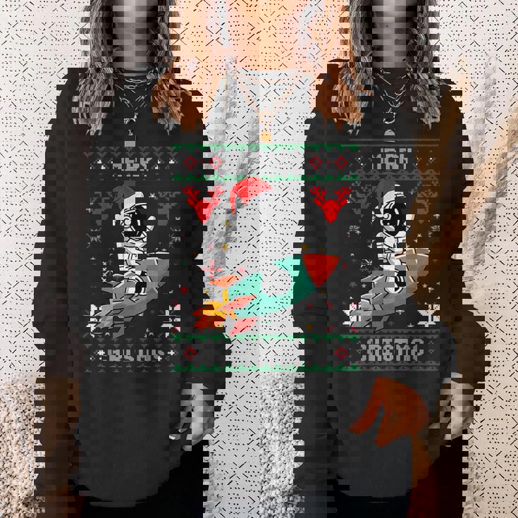 Ugly Christmas Astronaut Riding Rocket Santa Hat Tree Sweatshirt Gifts for Her