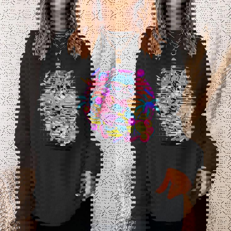 Vaporwave 猫 ピックルボール プレーヤー 80年代 レトロ 美学 スウェットシャツ 彼女への贈り物