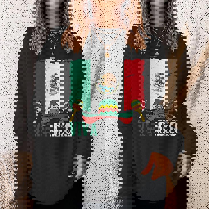 Viva Mexico ソンブレロ インディペンデンス メキシコ 国旗 メキシコ 長袖tシャツ スウェットシャツ 彼女への贈り物