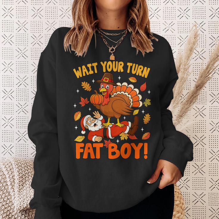 Wait Your Turn Thanksgiving Day Turkey Santa Christmas Sweatshirt Gifts for Her
