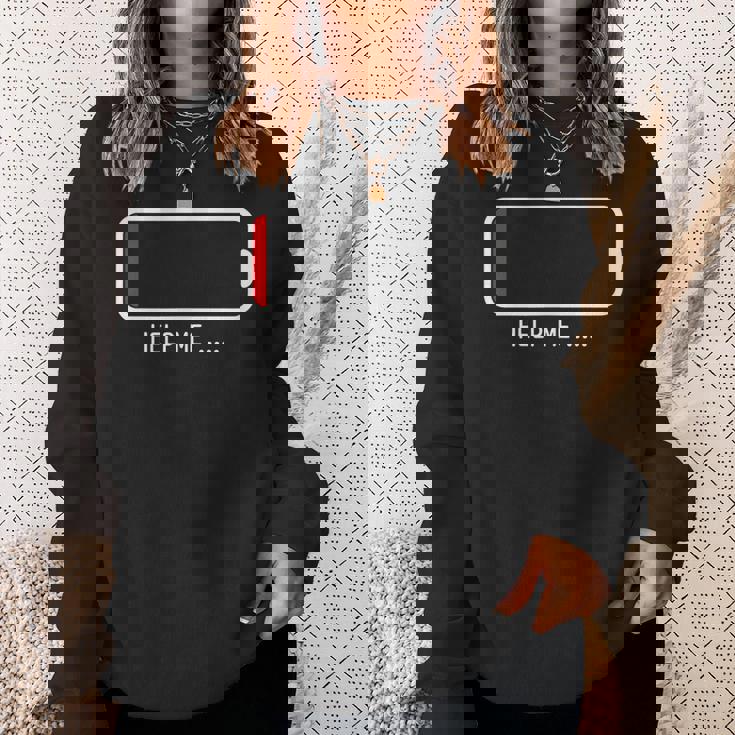 「 Help Me バッテリー 電池切れ」おもしろ 筆文字！服 面白い文字入り スウェットシャツ 彼女への贈り物