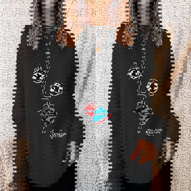 【ピカソ風】顔 男女 キス モダンフェイス（パロディ）【ピカウソ】キュビズム 80年代風 面白い アート 長袖tシャツ スウェットシャツ 彼女への贈り物