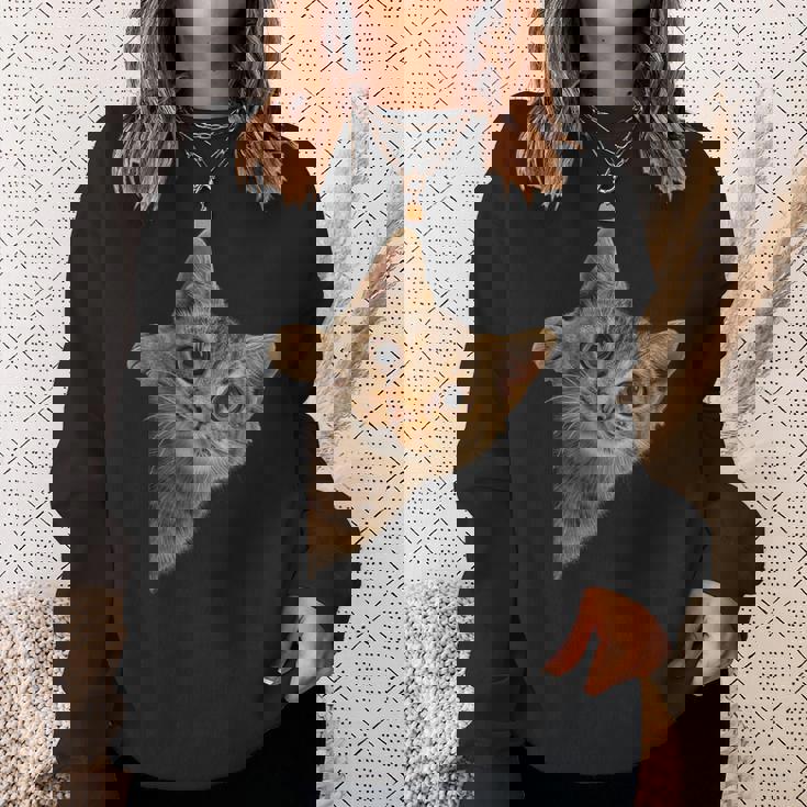 【覗くネコ】猫 にゃんこ 猫好き 猫 可愛い ネコ 子猫 ネコ好き 面白い 変な 遊び心 ネタ ウケ狙い おもしろ スウェットシャツ 彼女への贈り物