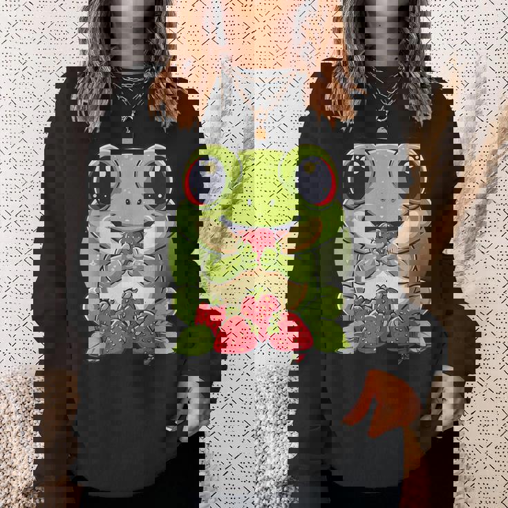 いちごカエル 図面 アートワーク いちご 動物 アート スウェットシャツ 彼女への贈り物