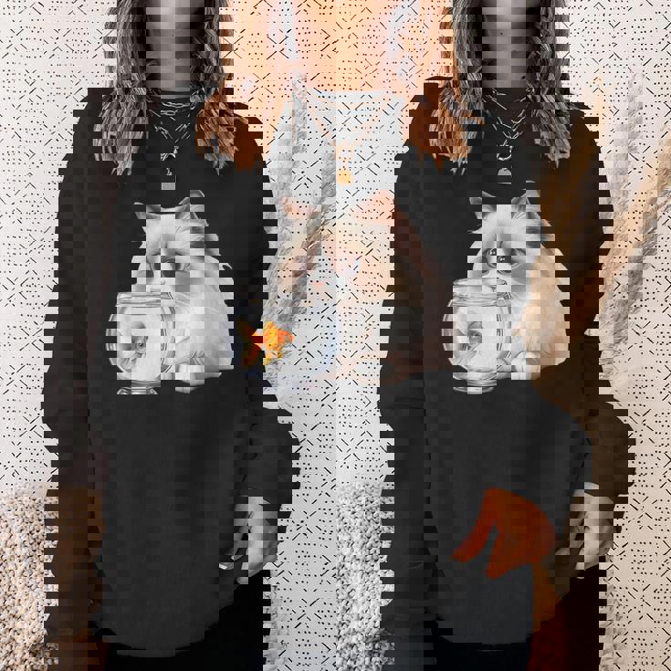 おさるのラグドール 猫と金魚 スウェットシャツ 彼女への贈り物