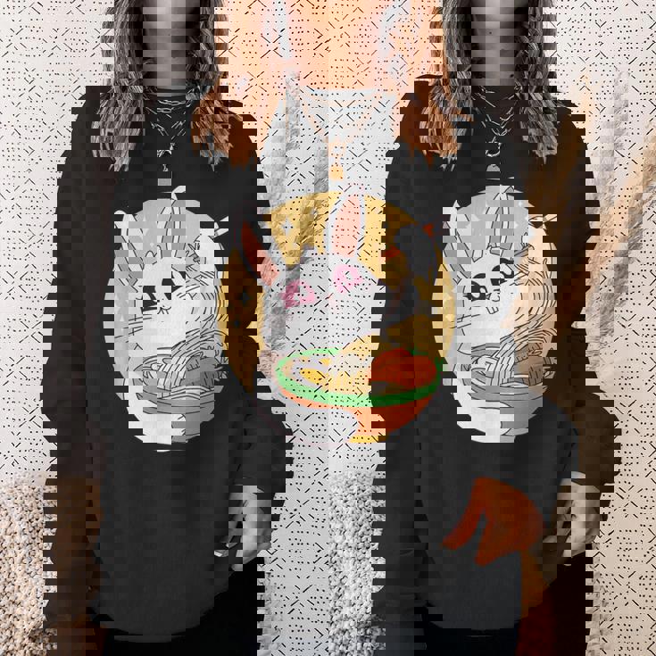 かわいい ウサギ 食べる ラーメン 漫画 カワイイ 食べ物 好き スウェットシャツ 彼女への贈り物