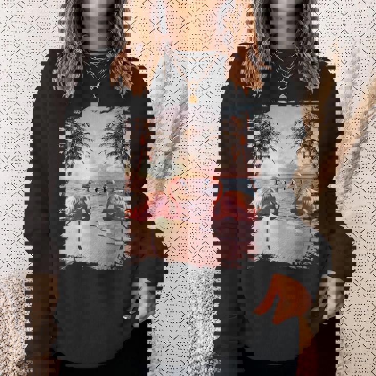 かわいいカラフルなフラミンゴヤシの木 スウェットシャツ 彼女への贈り物