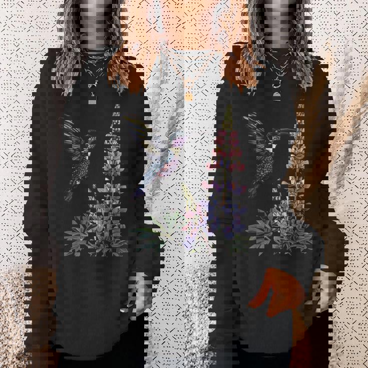 かわいいハチドリ バードウォッチング ルピナスフラワーガール 植物 ママ 長袖tシャツ スウェットシャツ 彼女への贈り物