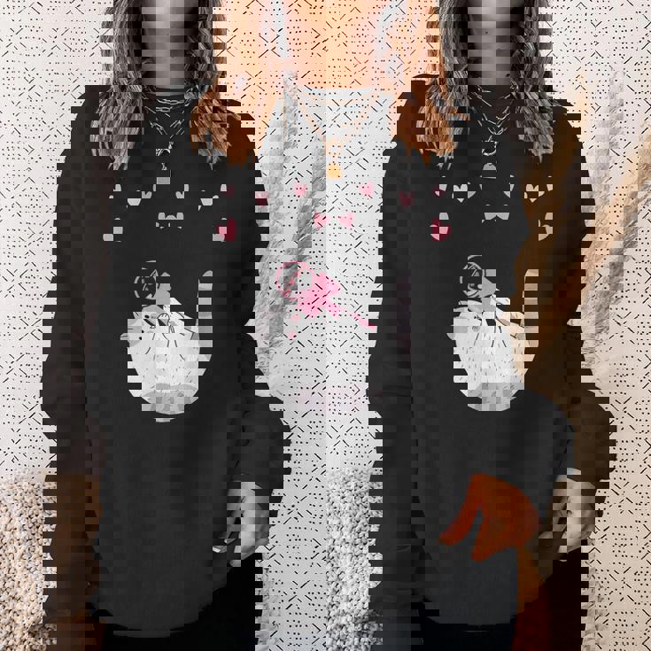 かわいい毛糸の猫はけん玉ハートを弾く スウェットシャツ 彼女への贈り物