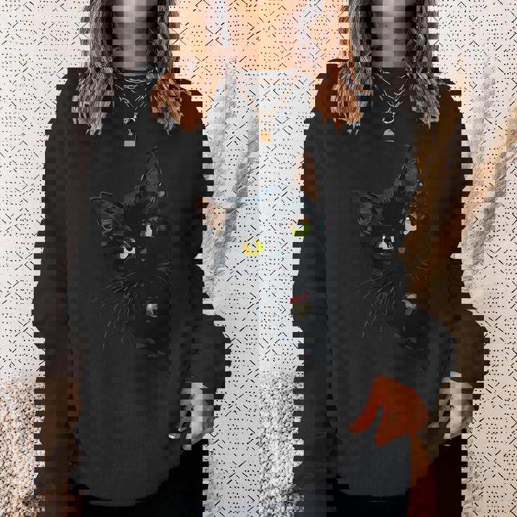 こっそり猫 物陰からじっと見つめる黒猫デザイン スウェットシャツ 彼女への贈り物