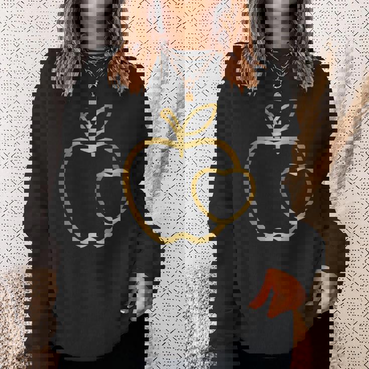 りんご ハート ラインアート かわいい シンプル デザイン 長袖tシャツ スウェットシャツ 彼女への贈り物