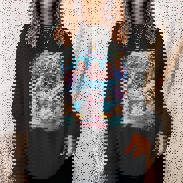 アロハ バーガー 猫 & ピザ ナマケモノ ユニコーン スウェットシャツ 彼女への贈り物